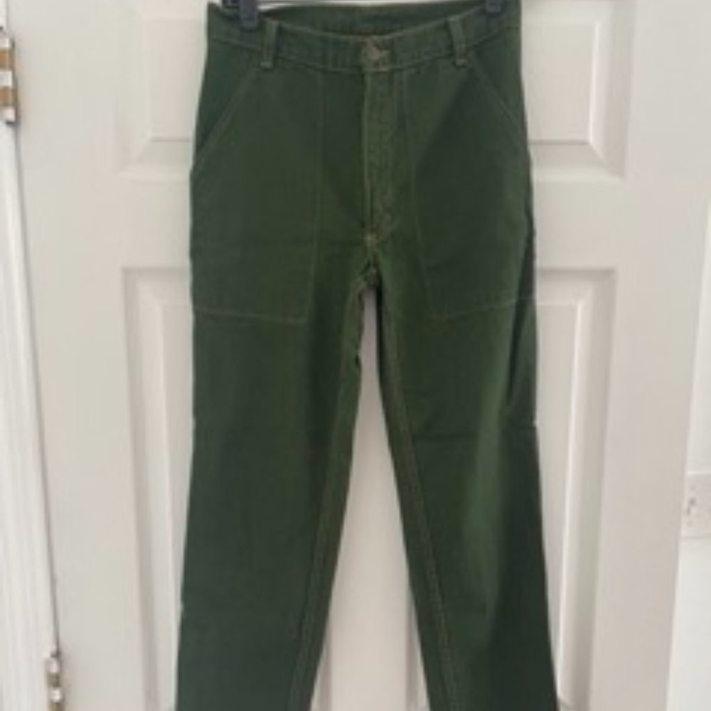 Judi Rosen Canvas Utility Pants in Green/Ochre